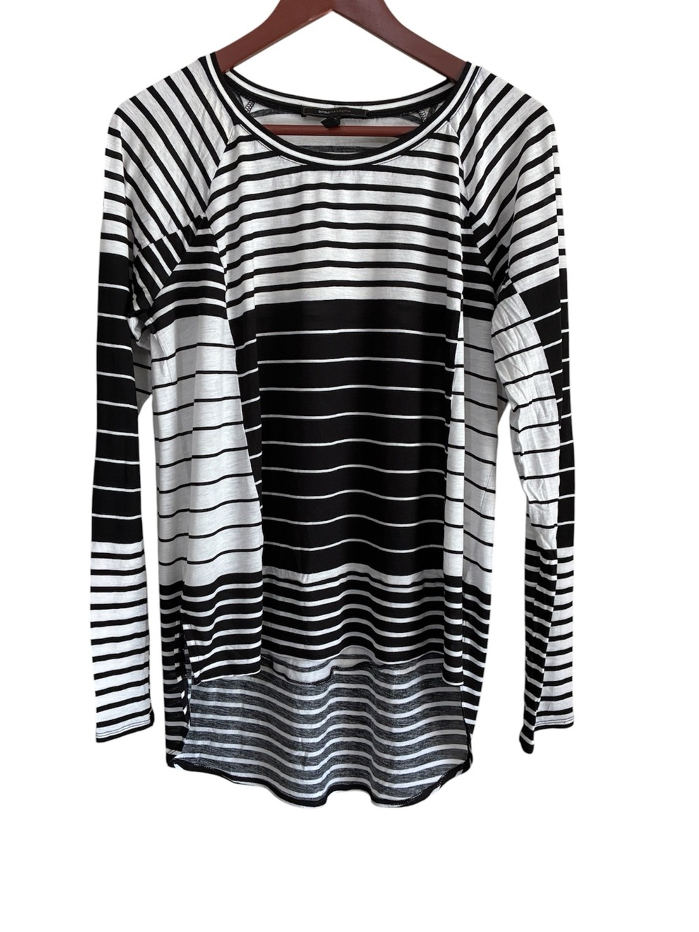 BCBGMaxAzria Women's Black & White Striped Long Sleeve Top Size Large